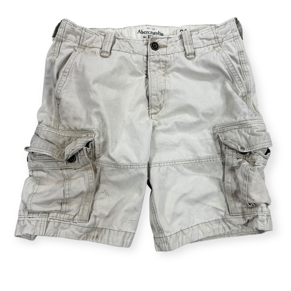 Y2K Abercrombie & Fitch Shorts Mens Sz‎ 33 Beige Cargo Relaxed Fit Khaki
